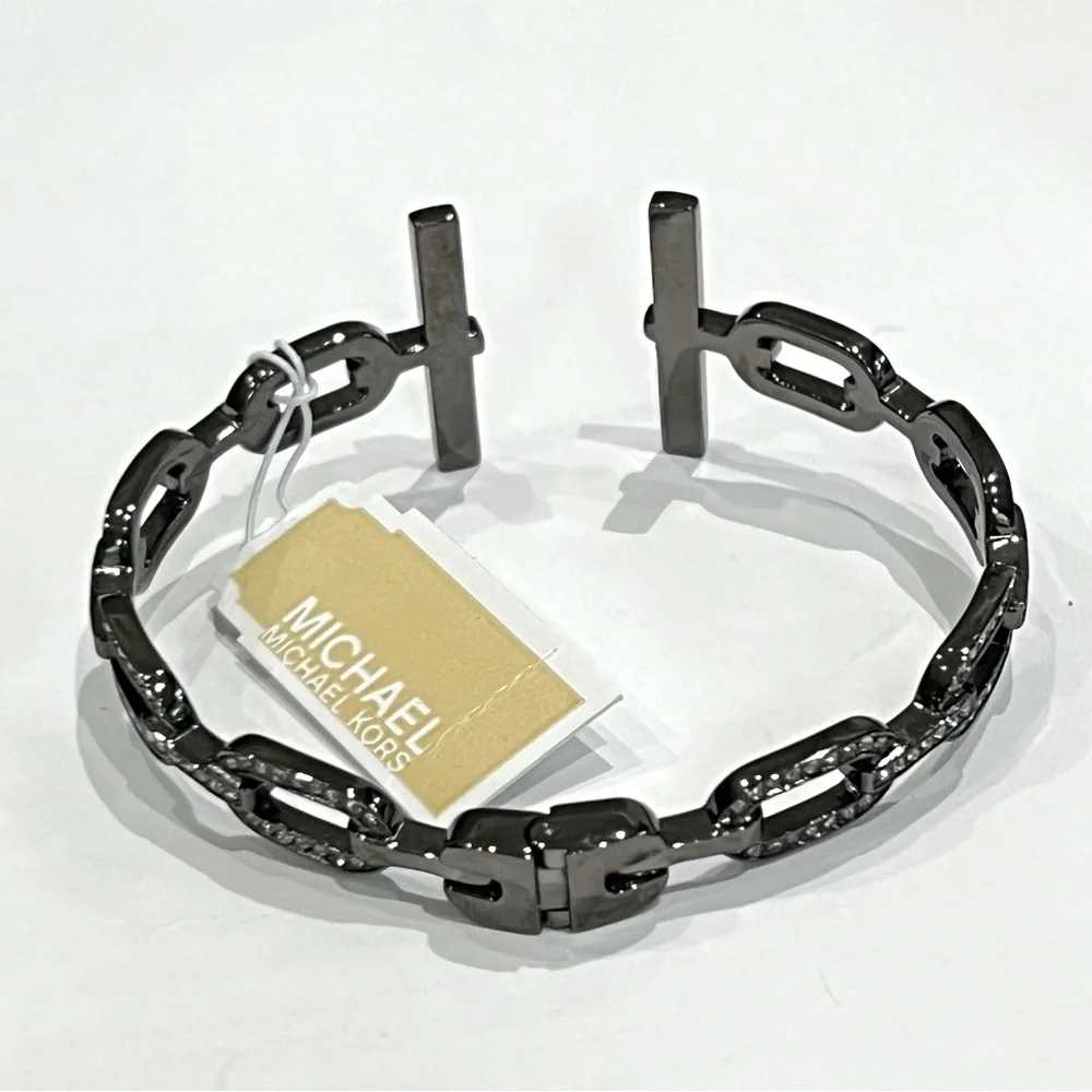 NWT Michael Kors “Cityscape Chains” Clear Pave Encrusted Hinged Bangle